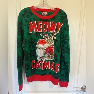Party Sweater Meowy Catmas Ugly Christmas holiday Sweater Cat unisex Size Medium